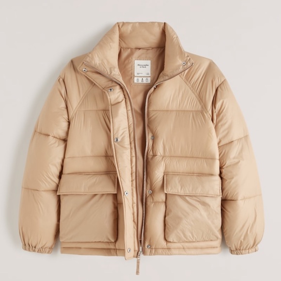 🧡 Abercrombie Oversized Utility Puffer Light Brown - Picture 7 of 10